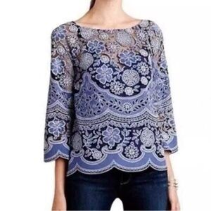 Anthropologie HD in Paris Montmartre‎ Blue Lace Blouse